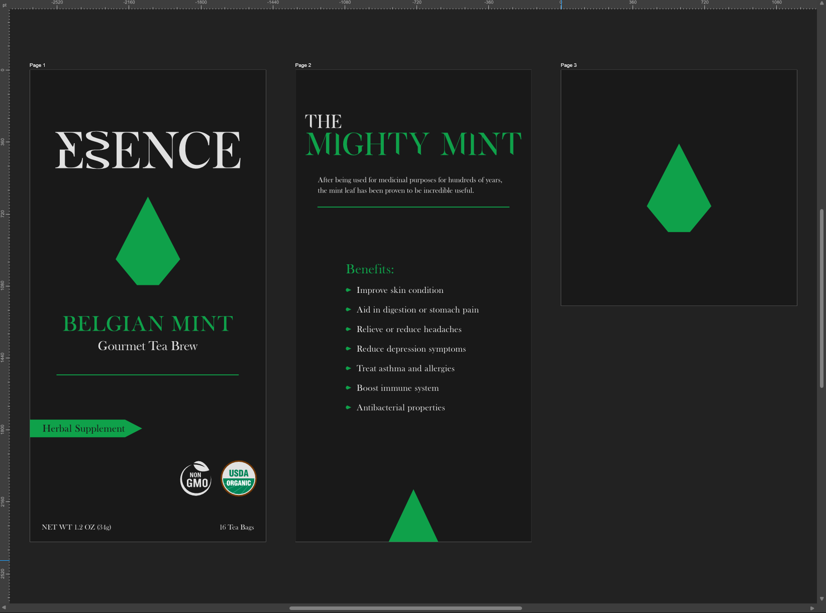 Belgian Mint packaging layout shown in the working design file